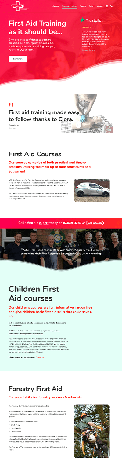 screenshot of abc first responses website